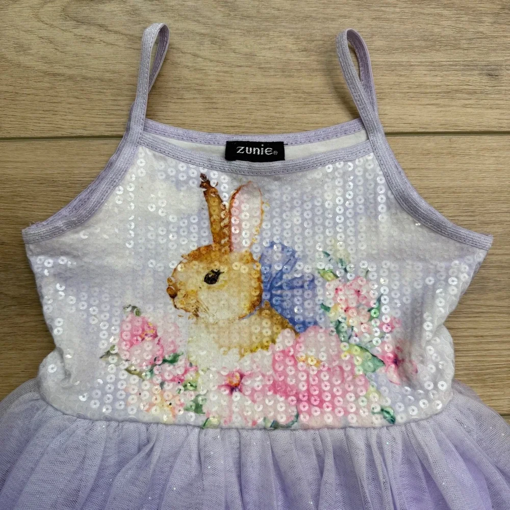 Zunie Girls Purple‎ Ombre Tutu Dress Sequin Bunny Easter Spring Size 5 ADORABLE!